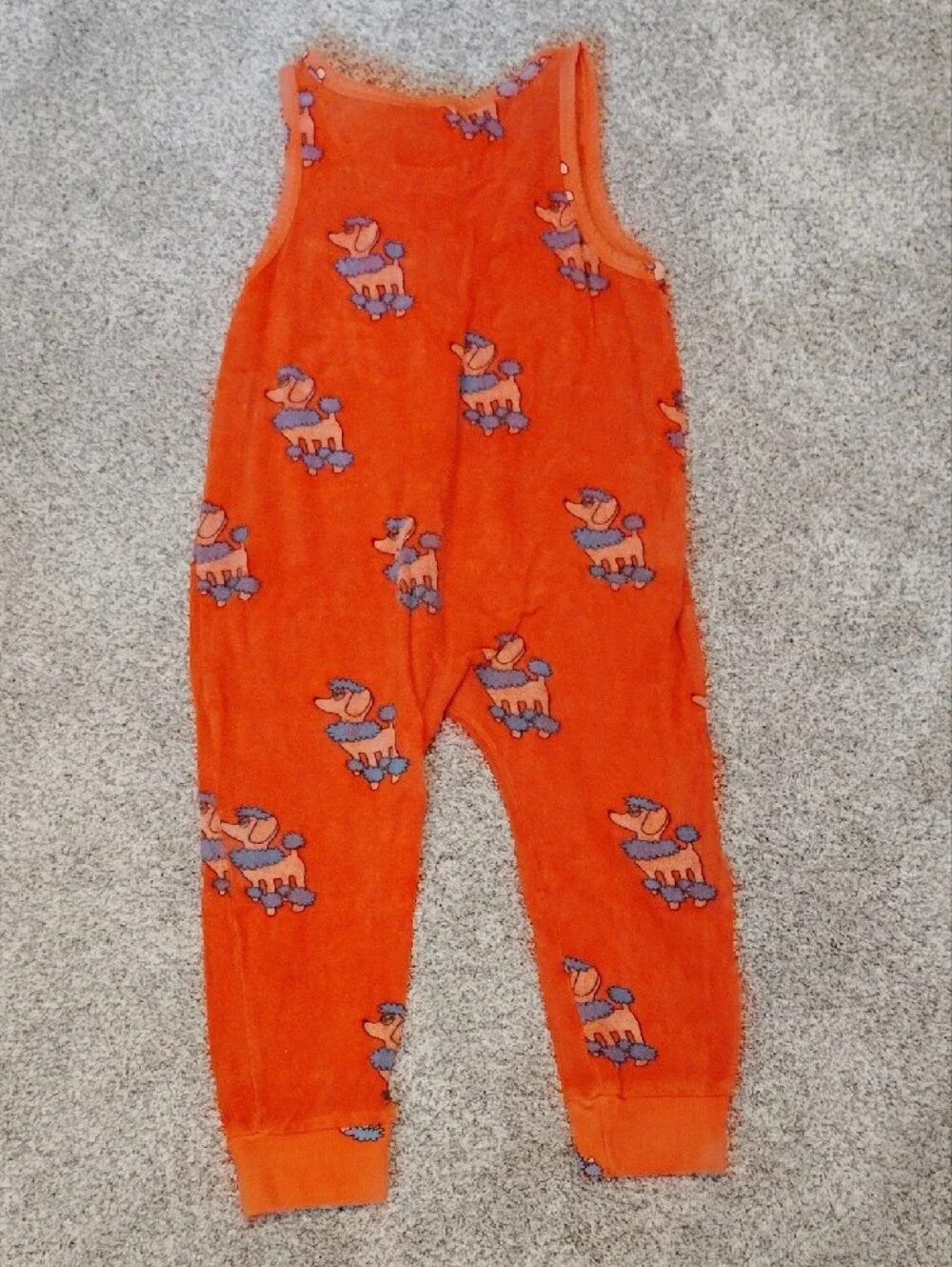 Orange Poodle Print Sleeveless Terry Romper for Kids